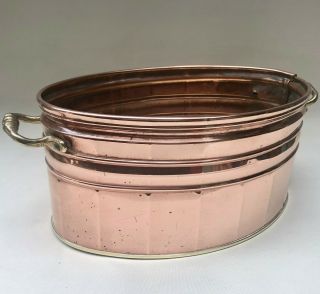 Antique French Oval Shape Copper Jardiniere With Two Brass Handles