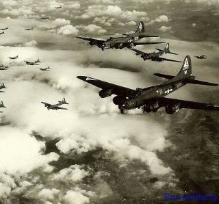 Org.  Photo: Aerial View 381st Bomb Group B - 17 Bombers (42 - 31570) Above Clouds