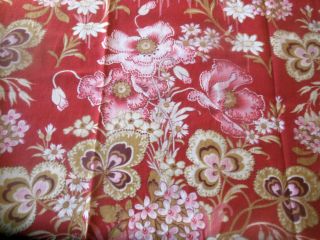 Antique French Poppy Clover Botanical Floral Cotton Fabric Red Pink Eggplant
