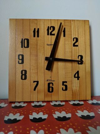 Vintage Sexton Wall Clock Solid Wood Mid Century Modern Butcher Block