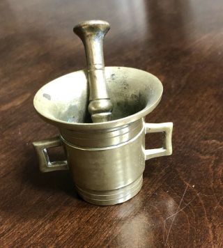 Vintage Apothecary Pharmacist Solid Brass 4.  5 " Mortar & 8.  5 " Pestle Set -