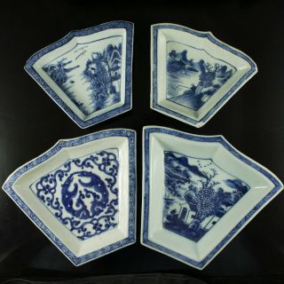 Antique Chinese Blue White Porcelain Sweet Meat Plates Dishes Landscape Painting