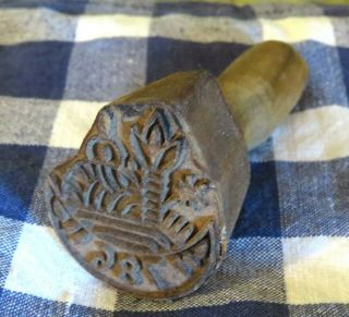 Detailed Primitive Farmhouse Wood Crescent Ship786 Trees Butter Mold Stamp Press