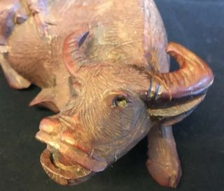 ANTIQUE CHINESE CARVED OXEN / WATER BUFFALO WITH FIGURE OF MAN ON TOP TREEN 4
