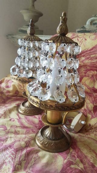 Stunning Petit Vintage French Basket Chandelier Crystal Table Lamps