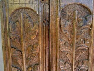 TWO 17TH CENTURY OAK CARVED COFFER PANEL RAILS 3