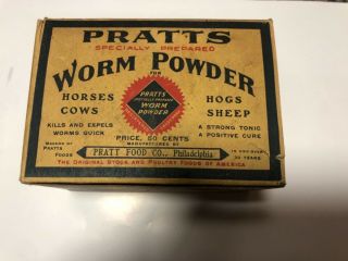 Antique Pratts Worm Powder Advertising Box Horses Cows Hogs Sheep Pratt Food Co.