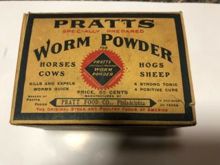 Antique Pratts Worm Powder Advertising Box Horses Cows Hogs Sheep Pratt Food Co. 2