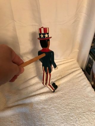 Vintage Folk Art Wooden Dancing Uncle Sam Toy on Wooden Stick 5