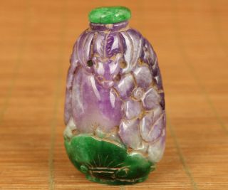 Rare Chinese Old Natural Jade Jadeite Violet Bat Statue Antique Snuff Bottle