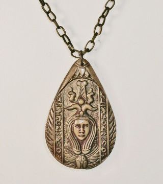Rare Mystical 1930s Art Deco Egyptian Ritual Pharaoh Glass Necklace Hieroglyphs