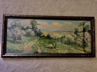 Vintage R Atkinson Fox Print & Frame Spring Scene 25 1/2”x 11 1/2” 2