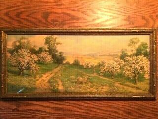 Vintage R Atkinson Fox Print & Frame Spring Scene 25 1/2”x 11 1/2” 3