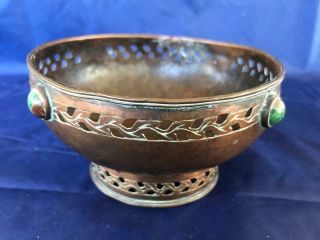 Good Antique Arts And Crafts Hammered Copper Footed Bowl.