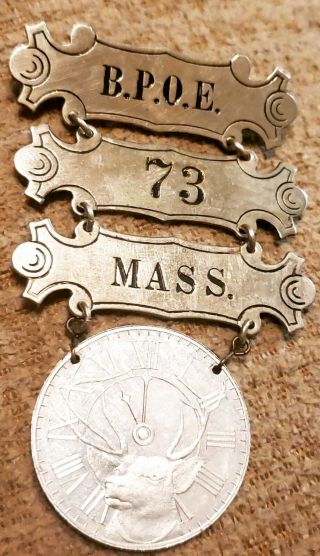 Scarce Vintage Massachusetts Bpoe Elks Lodge 73 Civil War Ladder Badge Medal