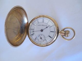Vintage Solid 14k Gold Hunter Case 18s Aurora Watch Co.  Pocket Watch C.  1888