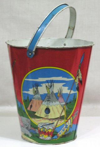 Vtg 1955 Ohio Art Davy Crockett Sand Pail 7 1/2 