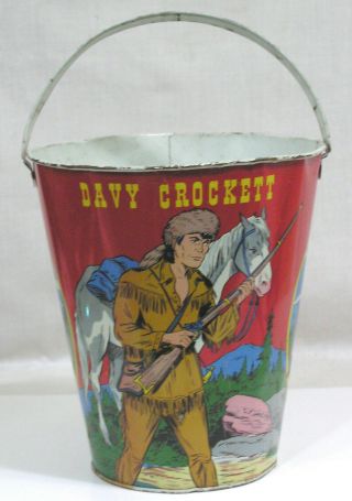 Vtg 1955 Ohio Art Davy Crockett Sand Pail 7 1/2 