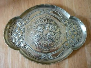 Antique Art Nouveau Epns Silver Plated Tray.  Joshua Reynolds Angels In Centre