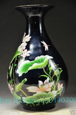 Chinese Elegant Black Porcelain Handmade Vases - - Lotus C02