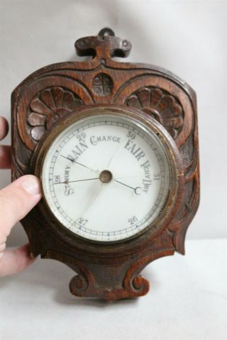 Rare Antique London Made Barometer Porcelain Face Black Forest Wooden Plaque
