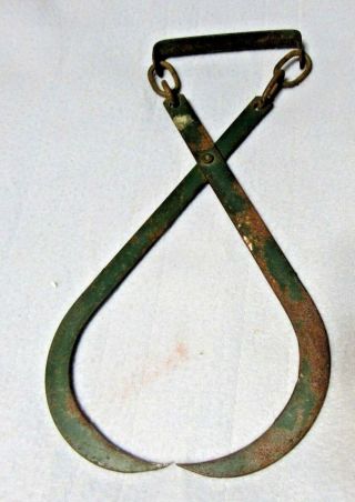 Antique Vintage Block Ice Tongs Green Paint With Chain Carry Handle 12 " Long