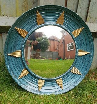 Convex Mirror With Decorative Circular Frame With Blue And Gold Enamel Details