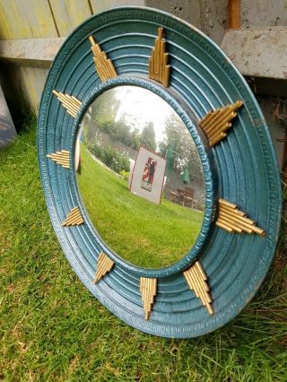 Convex mirror with decorative circular frame with blue and gold enamel details 8