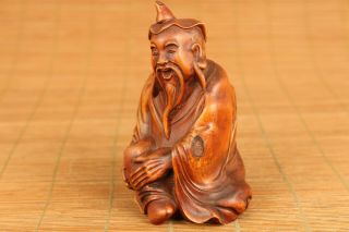 Rare old boxwood hand carved buddha figure statue netsuke home decoration 2