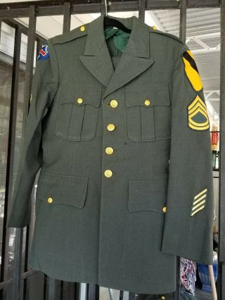 Vintage Vietnam War Us Army Sfc Wool Green Uniform Coat & Pants 1st Cavalry Sz38