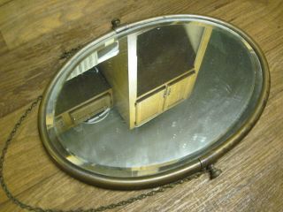 Vintage Brass Beveled Oval Shaving Mirror Dry Sink Vanity Wash Stand Side Mounts