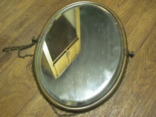 vintage Brass Beveled Oval Shaving Mirror dry sink vanity wash stand side mounts 2