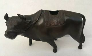Vintage Chinese Qing Dynasty Bull Oxen Bronze Statue Figurine Incense Burner Ox