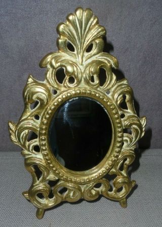 Arts And Crafts Small Solid Brass Ornate Mirror