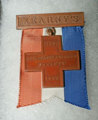 Kearnys Civil War 1st Nj Brigade Society Pin Badge Medal 1882