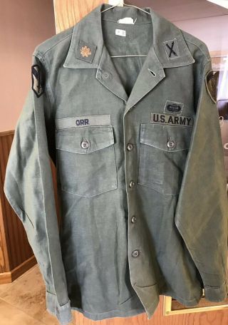 Vintage Vietnam War U.  S.  Army Fatigue Long Sleeved Shirt W/ Insignia