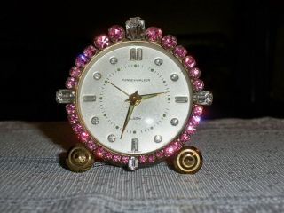 Vintage Phinney - Walker Alarm Clock With Pink And Clear Rhinestones