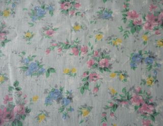 Vintage French Petite Roses Floral Cotton Fabric Soft Blue Yellow Pink Green