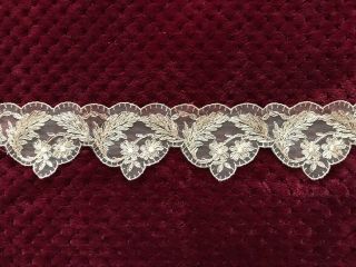 French Edwardian Lace Edging Embroidery On Silk Tulle 3 Yards By 2.  5 "