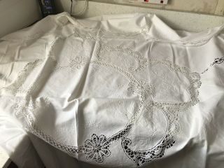 Richelieu Embroided Round Large White Handmade Antique Linen Table Cloth
