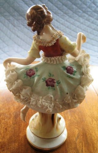 Germany Dresden Volkstedt ? Antique Lace Porcelain Lady Girl Figurine Bare Foot 2