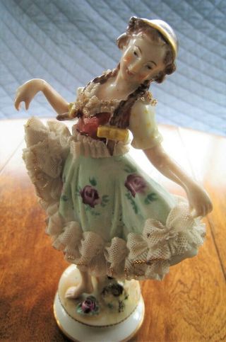 Germany Dresden Volkstedt ? Antique Lace Porcelain Lady Girl Figurine Bare Foot 3