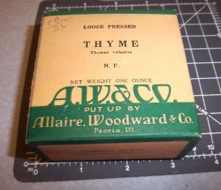 Vintage Allaire Woodward Loose Pressed Thyme 1900s Pharmacy Box,  Peoria Ill