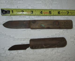 Primative Antique Work Knives Hand Made Wooden Handles