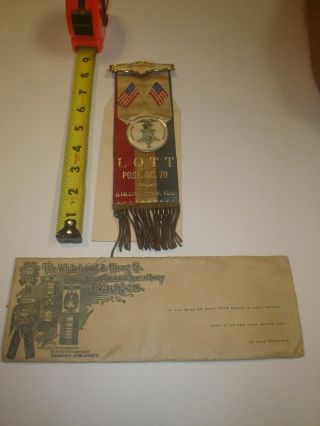 1893 Gar Ribbon Lott Post No.  70 Gibson City Il W/ Envelope Moc
