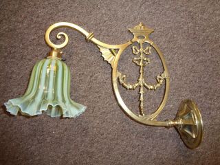 Antique/Art Nouveau Brass Wall Light Sconce (Vaseline Glass Shade NOT) 7