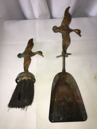 Copper Brass Antique Fireplace Tool Set Ducks 4