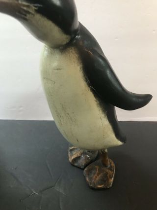Folk Art Penguin Pair Carved Wood Painted Two Vintage 20s 30s Style 10.  5” 6