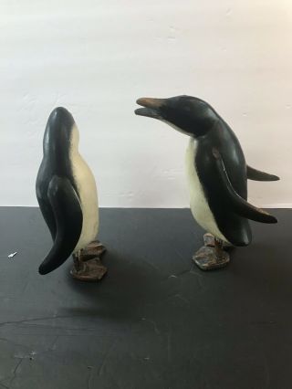 Folk Art Penguin Pair Carved Wood Painted Two Vintage 20s 30s Style 10.  5” 7