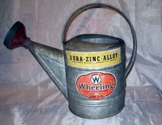 Vintage Galvanized Water Can 8 Qt.  Wheeling Great Paper Labels 1508